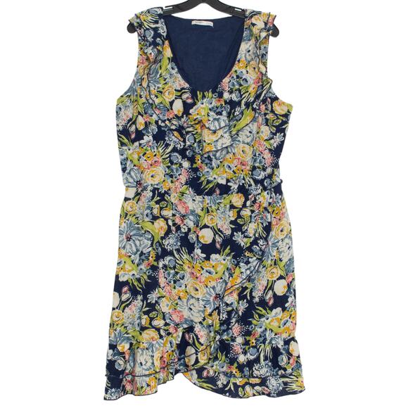 Old Navy Dress Faux Wrap Floral Cottage Dark Academia Retro Boho Midi Blue XXL - Picture 1 of 5